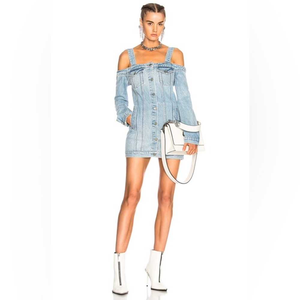 GRLFRND Denim Cold Shoulder Off Shoulder Mini Dress Size M Spring Summer